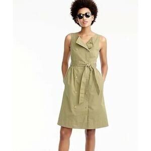 J. Crew Women's Sleeveless Belted Cotton Garment Dyed Trench Dress Size 4P Tan